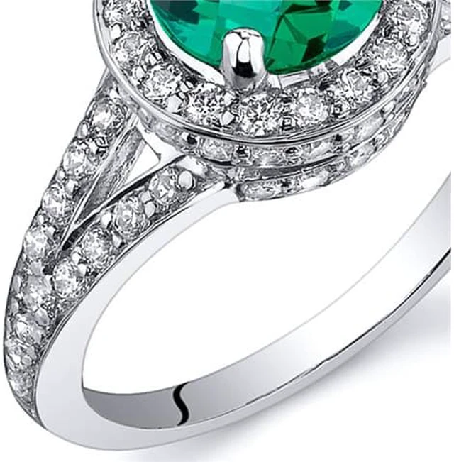 Alt view image 2 of 4 - Majestic Sensation 1.25 Carats Emerald Ring in Sterling Silver Rhodium Finish Available Sizes 5 to 9