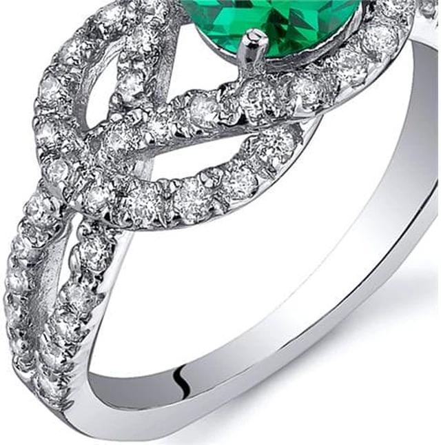 Main image of Gracefully Exquisite 0.75 Carats Emerald Ring in Sterling Silver Rhodium Finish Available Sizes 5 to 9
