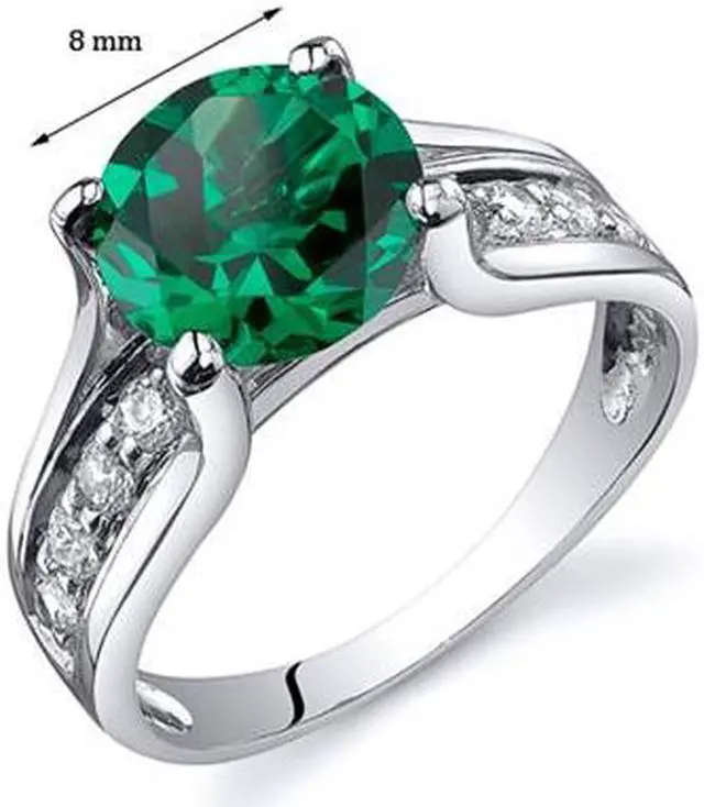Alt view image 3 of 5 - Solitaire Style 1.75 carats Emerald Ring in Sterling Silver Rhodium Finish Available in Sizes 5 to 9