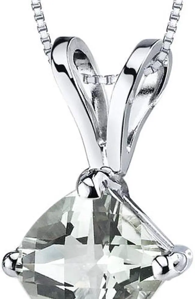 Alt view image 2 of 8 - 14 kt White Gold Cushion Cut 0.75 ct Green Amethyst Pendant