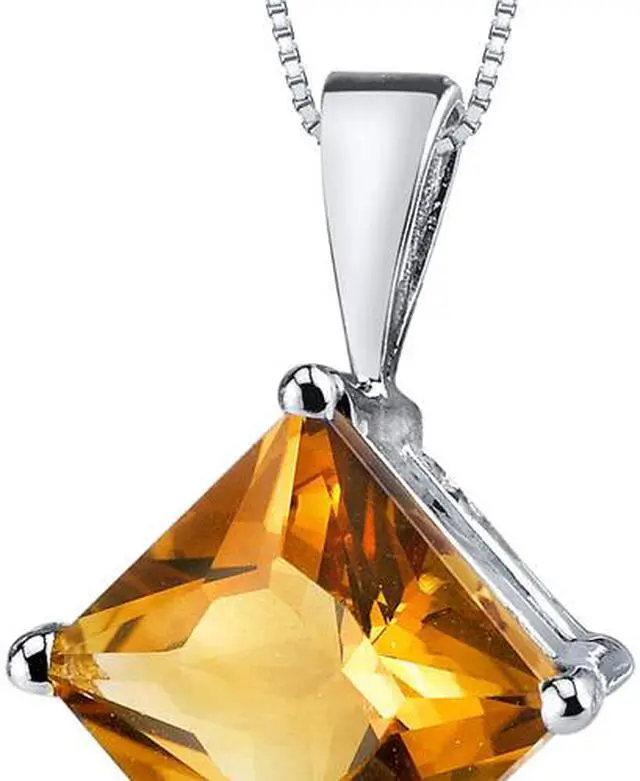 Alt view image 2 of 6 - 14 kt White Gold Princess Cut 2.25 ct Citrine Pendant
