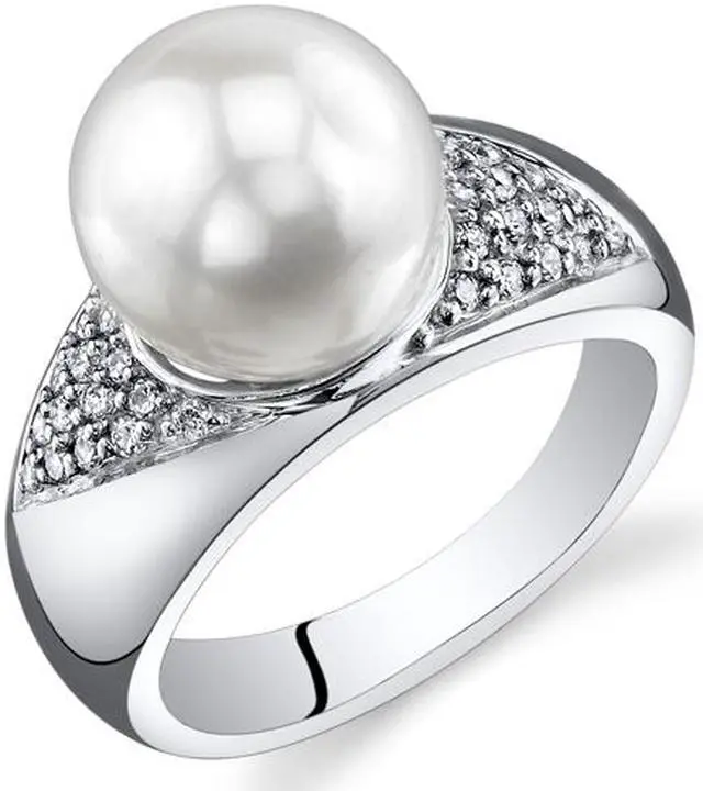 Main image of Pearl and Cubic Zirconia Sterling Silver Ring Sizes 5 to 9
