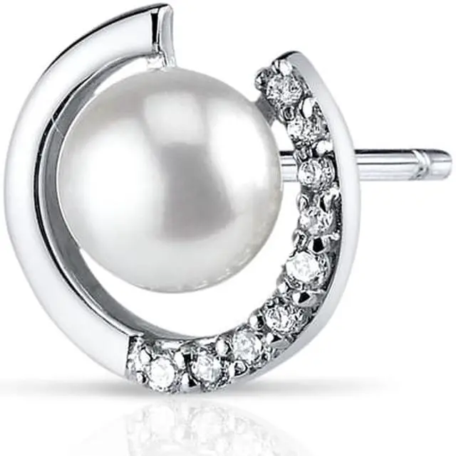 Alt view image 2 of 4 - Oravo SE8324 6.5mm Freshwater White Pearl Earrings in Sterling Silver