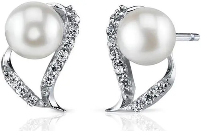 Main image of 7.0Mm Freshwater White Pearl Earrings in Sterling Silver