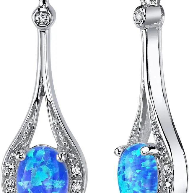 Alt view image 2 of 7 - Blue-Green Opal Earrings Sterling Silver Oval Shape 3.50 Carats
