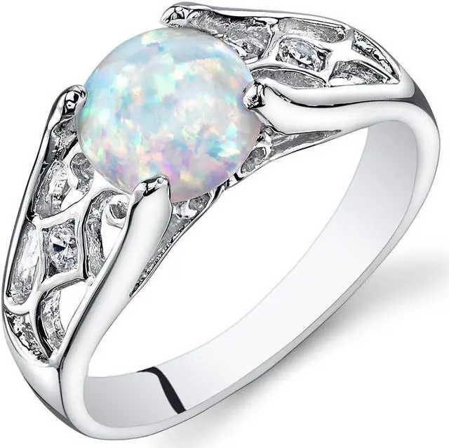 Main image of Opal Ring Sterling Silver Round Cabochon 1.25 Carats Size 9