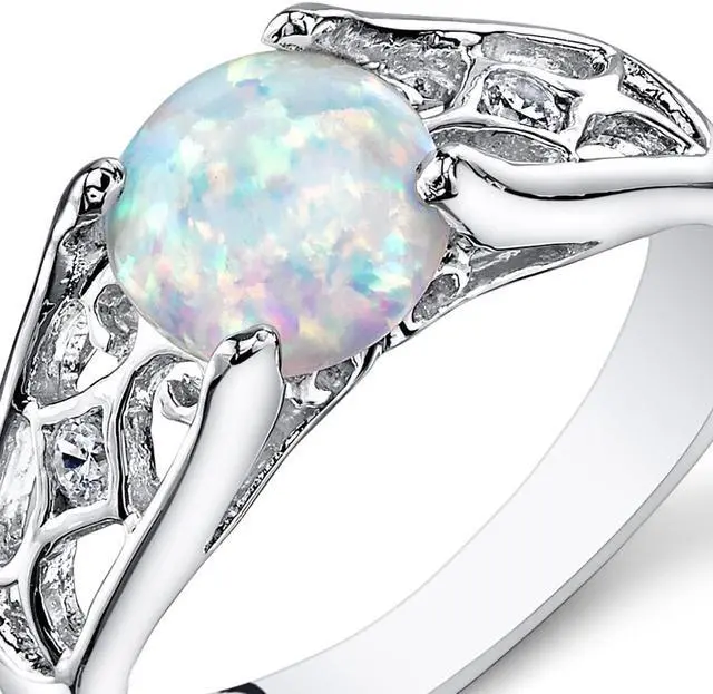 Alt view image 2 of 5 - Opal Ring Sterling Silver Round Cabochon 1.25 Carats Size 9