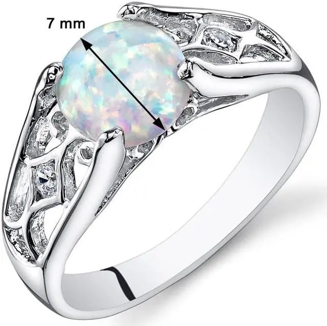 Alt view image 3 of 5 - Opal Ring Sterling Silver Round Cabochon 1.25 Carats Size 9