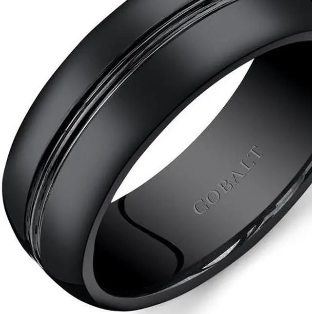 Alt view image 2 of 5 - Mens 8mm Black Cobalt Wedding Band Ring Double Groove, Sizes 7 through 14