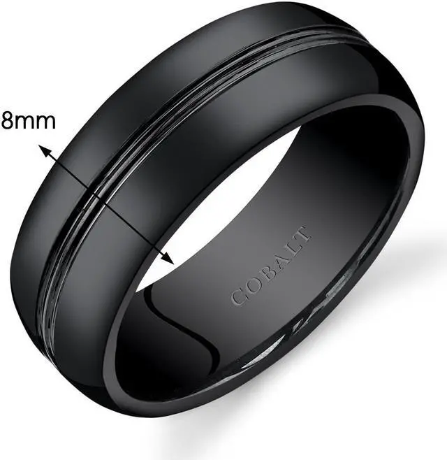 Alt view image 3 of 5 - Mens 8mm Black Cobalt Wedding Band Ring Double Groove, Sizes 7 through 14