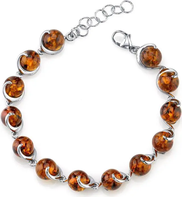 Main image of Oravo Baltic Amber Spiral Bracelet Sterling Silver Cognac Color Round Sphere Shape