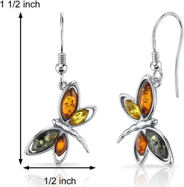 Alt view image 2 of 6 - Oravo Baltic Amber Butterfly Dangle Earrings Sterling Silver Multiple Colors