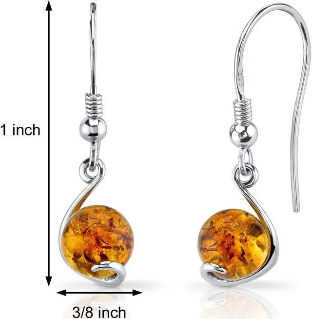 Alt view image 2 of 6 - Oravo Baltic Amber Spherical Fishhook Earrings Sterling Silver Cognac Color