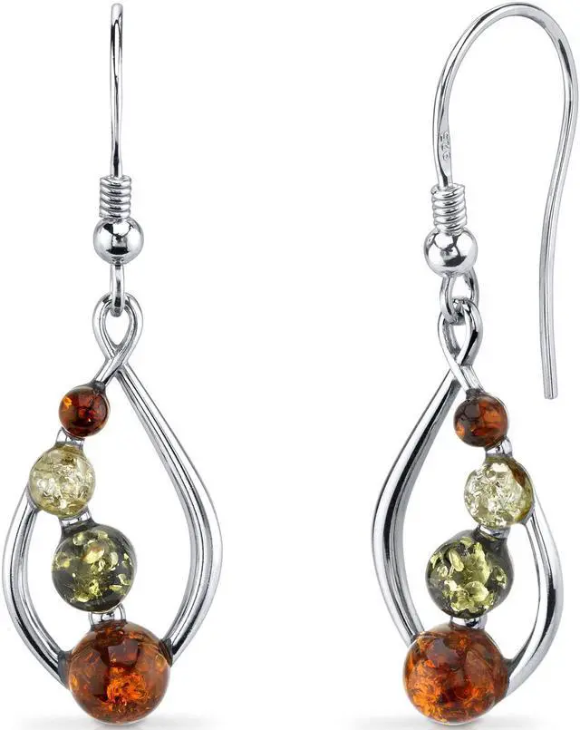 Main image of Oravo Baltic Amber Open Leaf Earrings Sterling Silver Multiple Colors