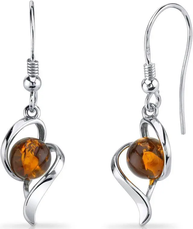 Main image of Oravo Baltic Amber Open Spiral Earrings Sterling Silver Cognac Color