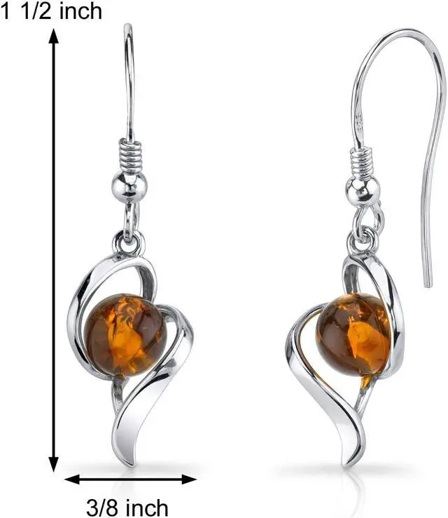 Alt view image 2 of 6 - Oravo Baltic Amber Open Spiral Earrings Sterling Silver Cognac Color
