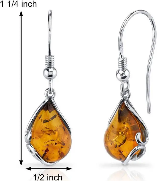 Alt view image 2 of 6 - Oravo Baltic Amber Tear Drop Earrings Sterling Silver Cognac Color Fish Hook