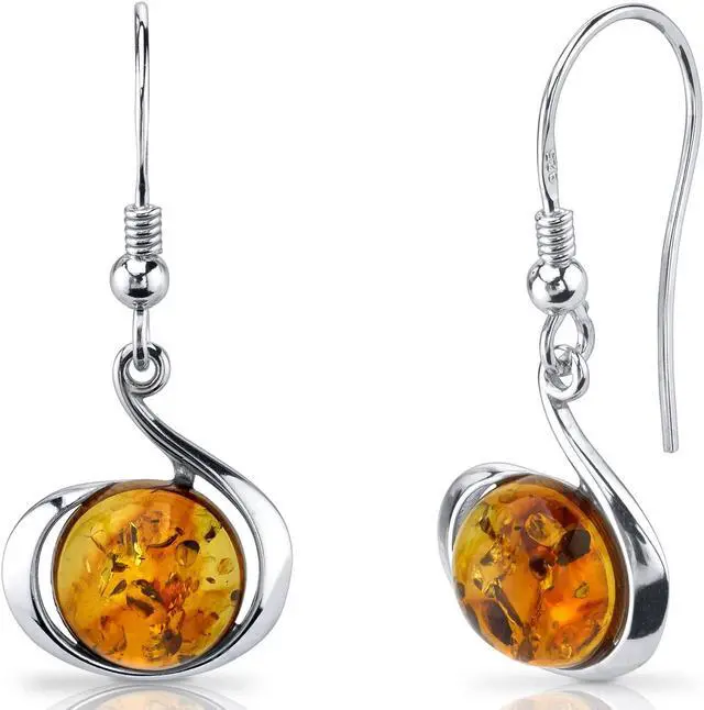Main image of Oravo Baltic Amber Fishhook Earrings Sterling Silver Cognac Color Round Shape