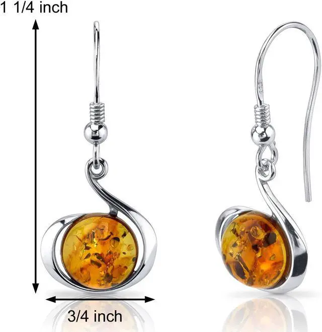 Alt view image 2 of 5 - Oravo Baltic Amber Fishhook Earrings Sterling Silver Cognac Color Round Shape