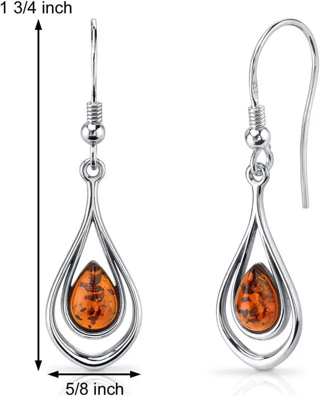 Alt view image 2 of 5 - Oravo Baltic Amber Dangle Earrings Sterling Silver Cognac Color Tear Drop Shape