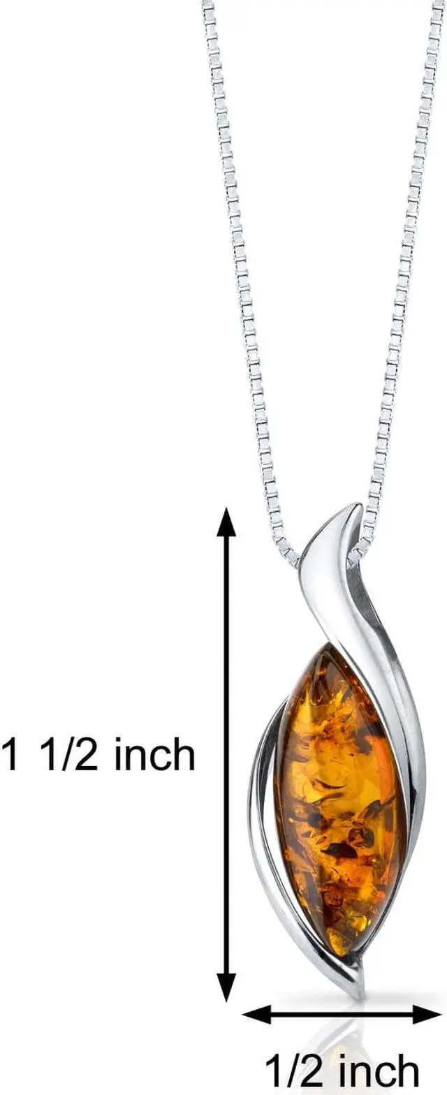Alt view image 2 of 7 - Oravo Baltic Amber Pendant Necklace Sterling Silver Cognac Color Bezel Set, 18"