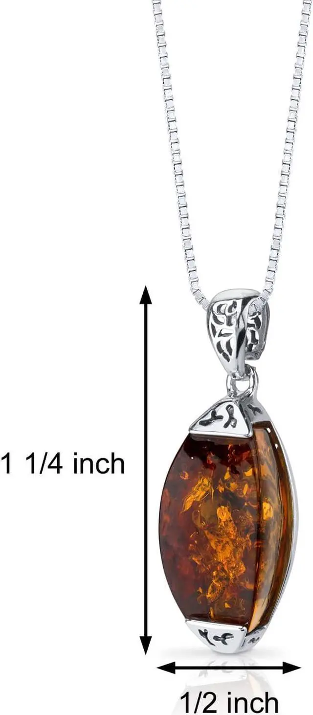 Alt view image 2 of 7 - Oravo Baltic Amber Gallery Pendant Necklace Sterling Silver Cognac Color, 18"