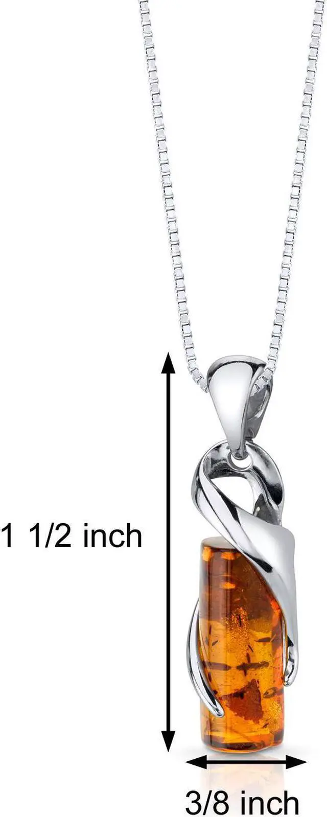 Alt view image 2 of 7 - Oravo Baltic Amber Cylindrical Pendant Necklace Sterling Silver Cognac Color, 18"