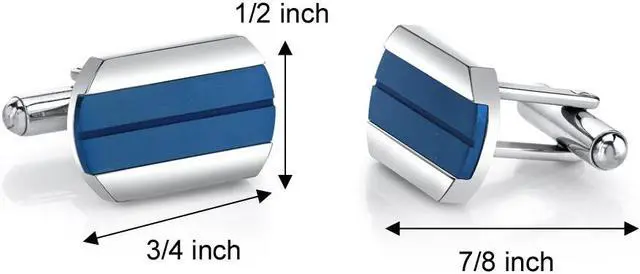 Alt view image 3 of 4 - Cool Artic Blue Stripe Polished Stainless Steel Cufflinks