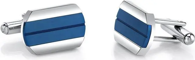 Main image of Cool Artic Blue Stripe Polished Stainless Steel Cufflinks