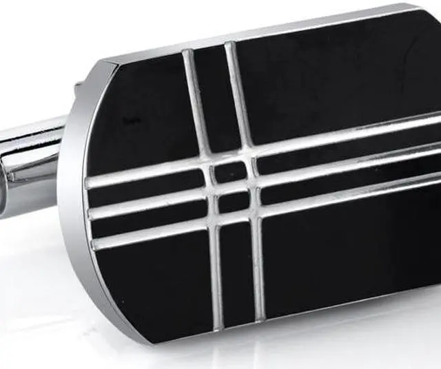 Alt view image 2 of 4 - Black Tone Cross Motif Stainless Steel Cufflinks