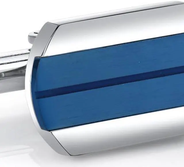 Alt view image 2 of 4 - Cool Artic Blue Stripe Polished Stainless Steel Cufflinks