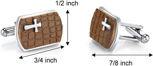 Alt view image 3 of 4 - Copper Cobblestone Cross Motif Stainess Steel Cufflinks