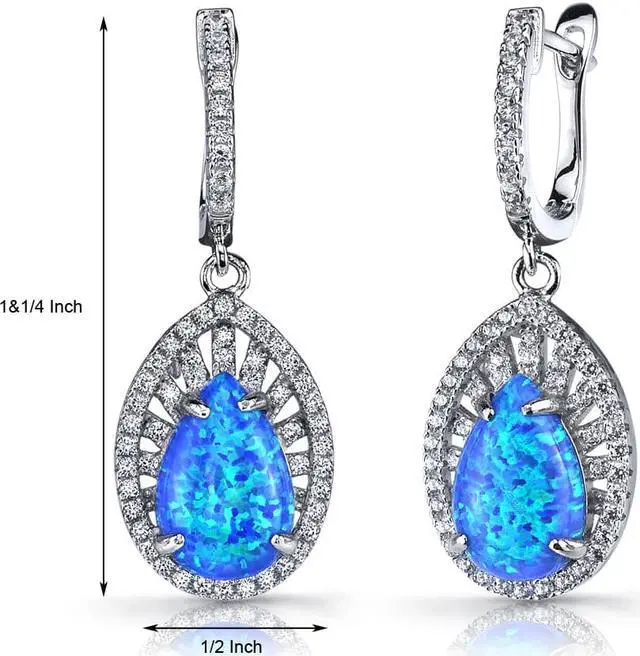 Alt view image 2 of 5 - Created Blue Opal Nebula Drop Earrings Sterling Silver 3 Carats
