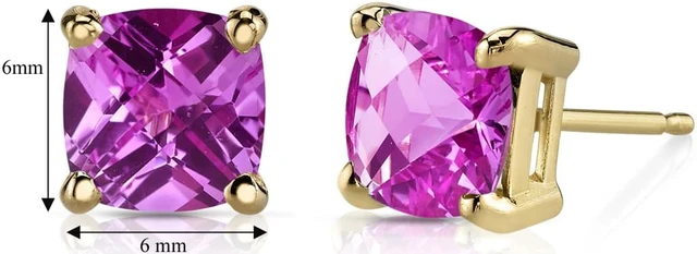 Alt view image 2 of 5 - 14K Yellow Gold Cushion Cut 2.50 Carats Created Pink Sapphire Stud Earrings