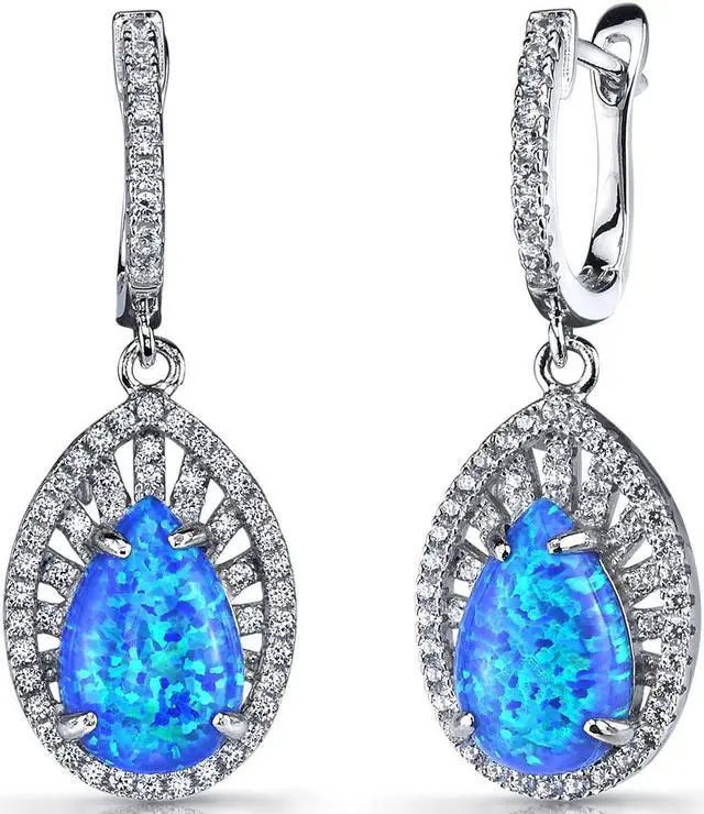 Main image of Created Blue Opal Nebula Drop Earrings Sterling Silver 3 Carats