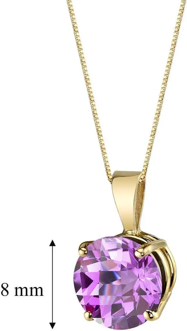 Alt view image 2 of 5 - 14k Yellow Gold 2.50 Carats Round Cut Created Pink Sapphire Pendant