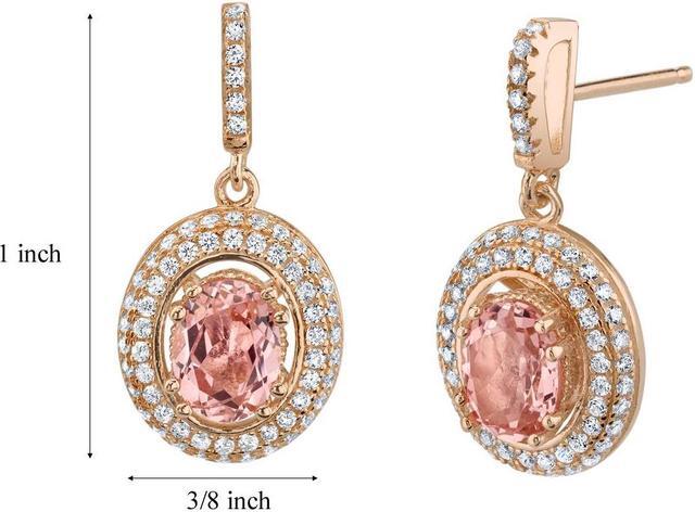 Alt view image 2 of 5 - Simulated Morganite Halo Dangle Earrings Rose-Tone Sterling Silver