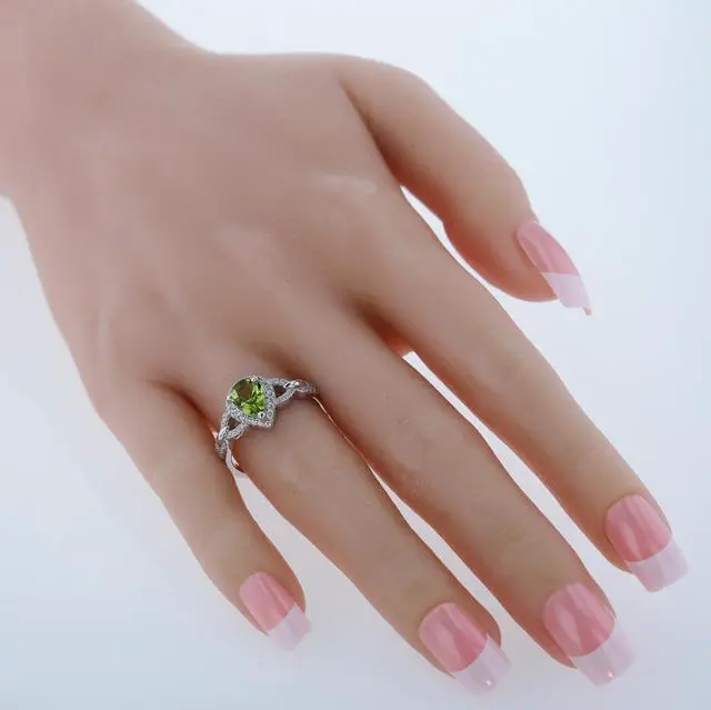 Alt view image 2 of 3 - Oravo Peridot Sterling Silver Halo Crest Ring