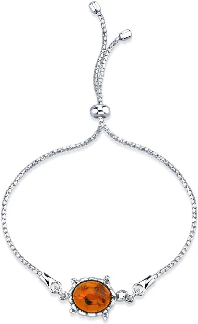 Main image of Baltic Amber Turtle Sterling Silver Bolo Adjustable Bracelet