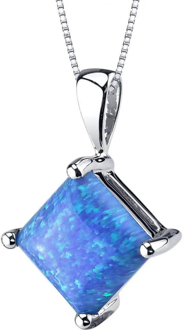 Main image of 14k White Gold Princess Cut Created Blue Opal Pendant