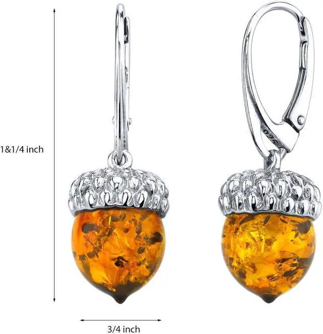 Alt view image 2 of 3 - Baltic Amber Sterling Silver Acorn Drop Earrings