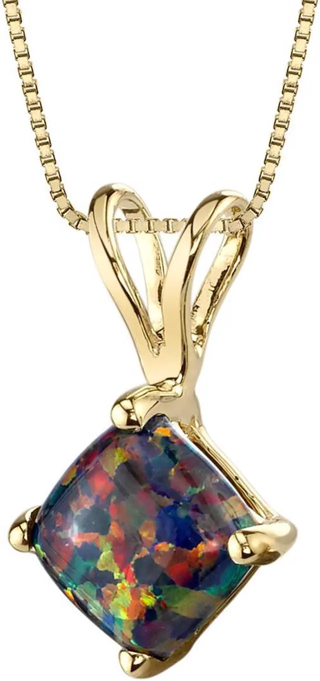 Main image of 14k Yellow Gold Cushion Cut Created Black Opal Pendant