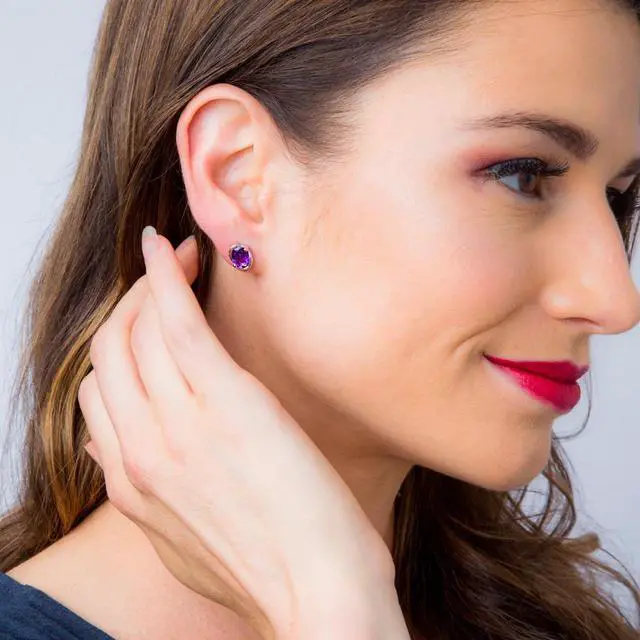 Alt view image 2 of 3 - Amethyst Sterling Silver Bezel Stud Earrings 2.00 Carats Total