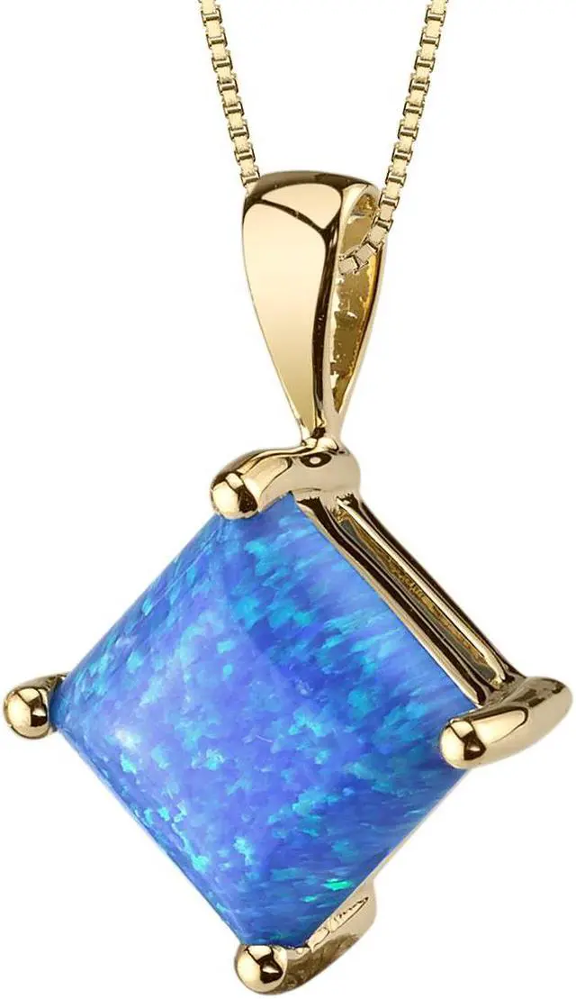 Main image of 14k Yellow Gold Princess Cut Created Blue Opal Pendant