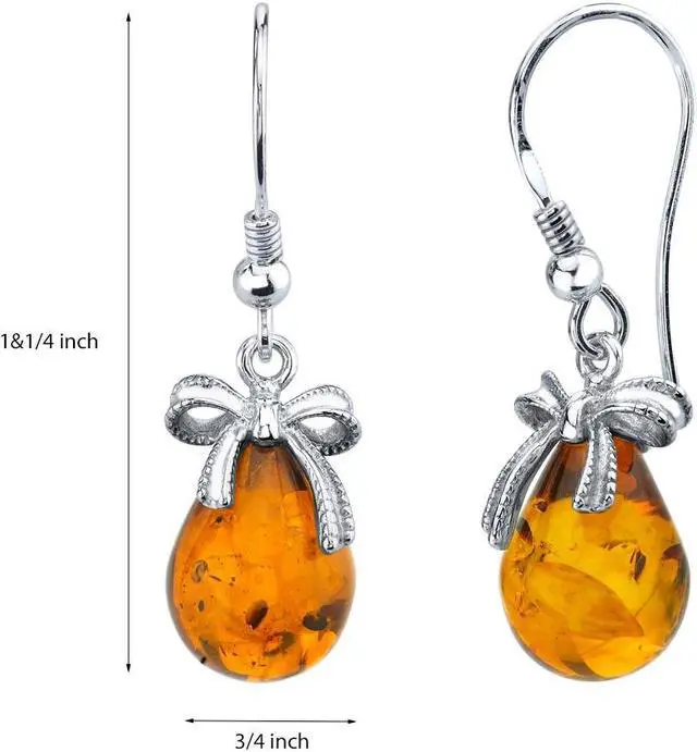 Alt view image 2 of 3 - Baltic Amber Sterling Silver Bow Drop Earrings