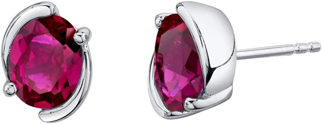 Main image of Created Ruby Sterling Silver Bezel Stud Earrings 3.50 Carats Total