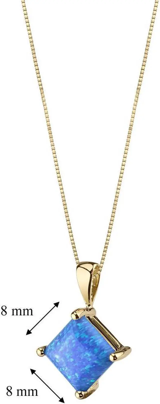 Alt view image 2 of 5 - 14k Yellow Gold Princess Cut Created Blue Opal Pendant