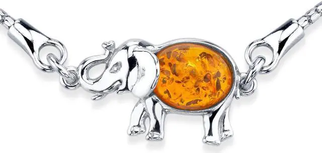 Alt view image 2 of 3 - Baltic Amber Sterling Silver Elephant Adjustable Friendship Bracelet