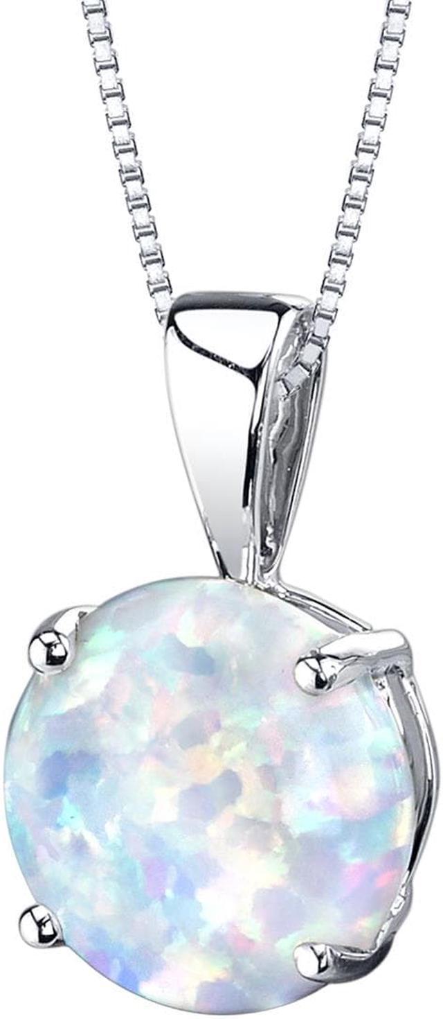 14k White Gold Created Opal Solitaire Pendant Necklace
