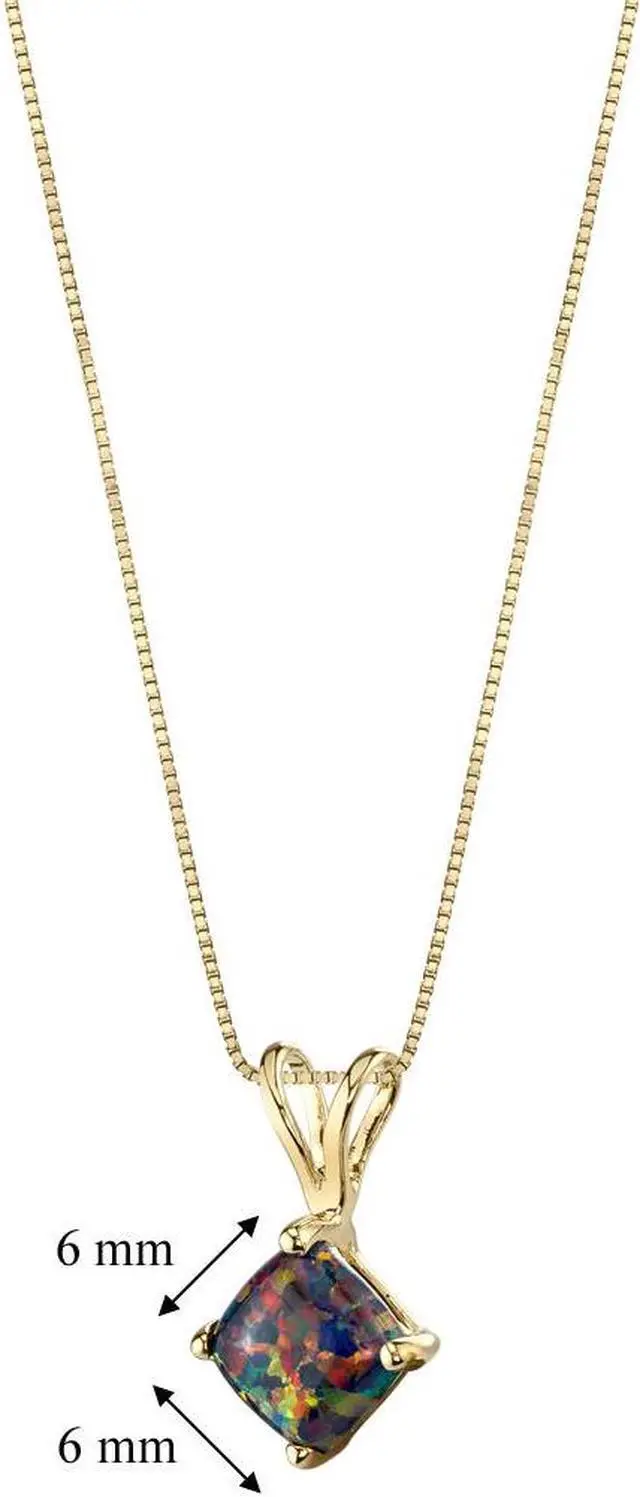 Alt view image 2 of 5 - 14k Yellow Gold Cushion Cut Created Black Opal Pendant